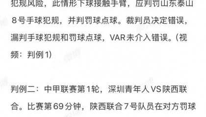 新赛季中国足协首期裁判评议，确认“京鲁大战”泰山队马德鲁加禁区内手球漏判