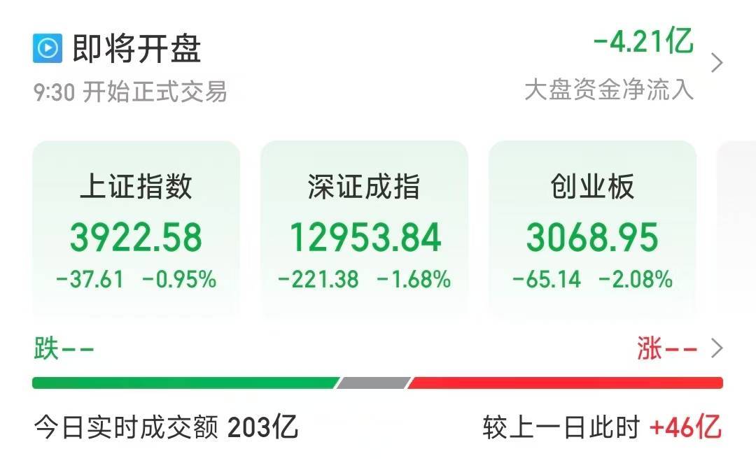 A股三大指数集体低开！创业板跌超2％